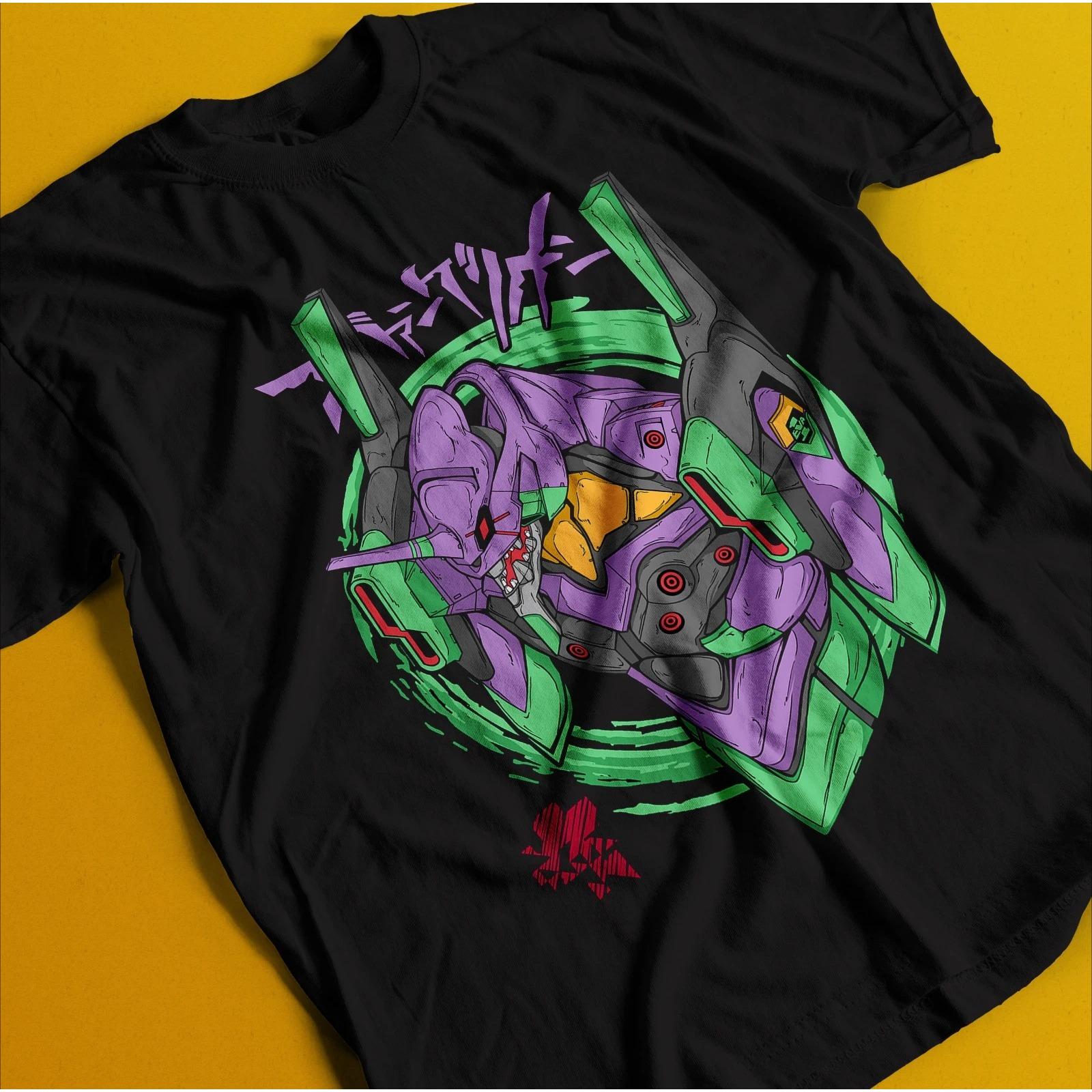 Neon Genesis Evangelion Tshirt featuring Eva Unit 01 design Japanese black anime style Unisexs roundneck shortsleeved shirt M