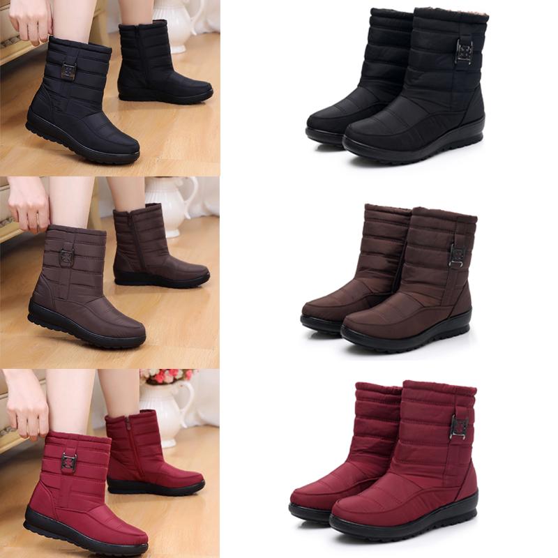 Buy Winter Solid Color Snow Boots Plus Fur Warm Women Boots Anti Skid ...
