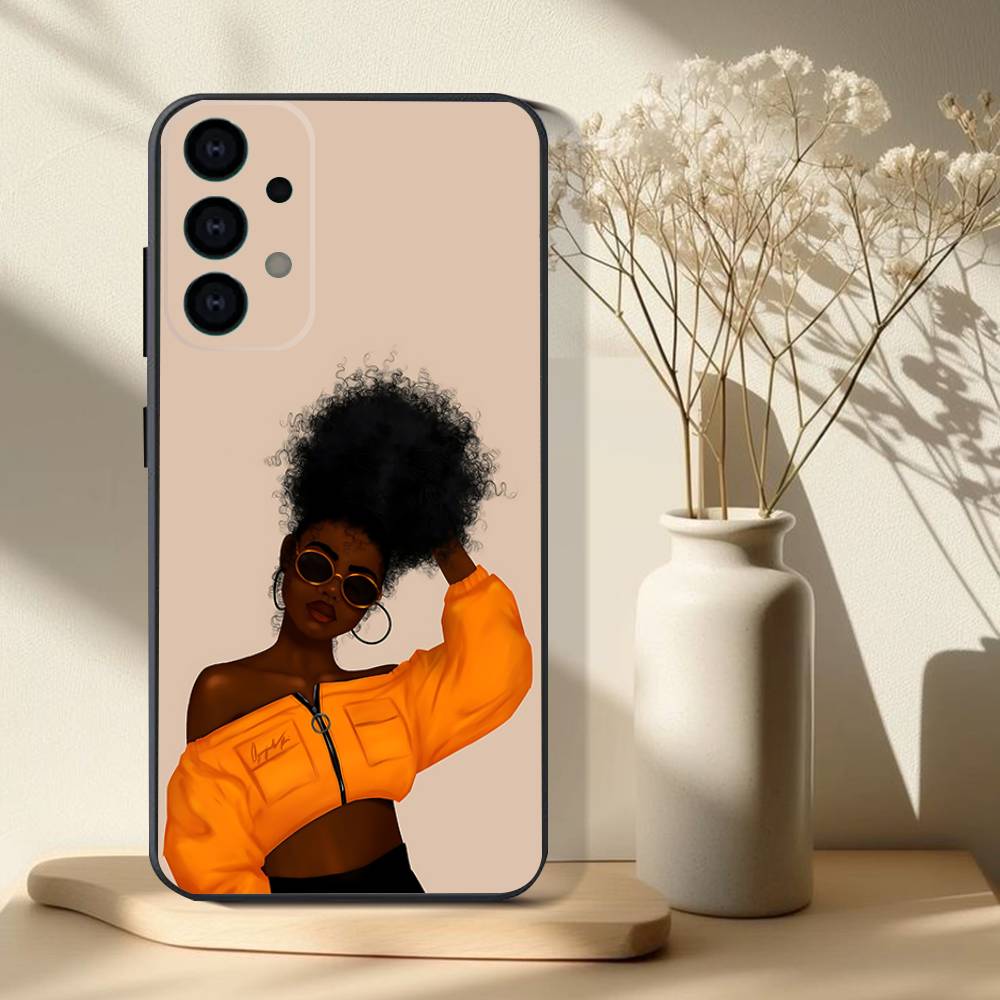 Black Girl A-Afro Phone Case For Samsung S 25,24,23,22,30,21,10,9,Ultra,Plus,Lite,FE,4,5G Black Soft Case
