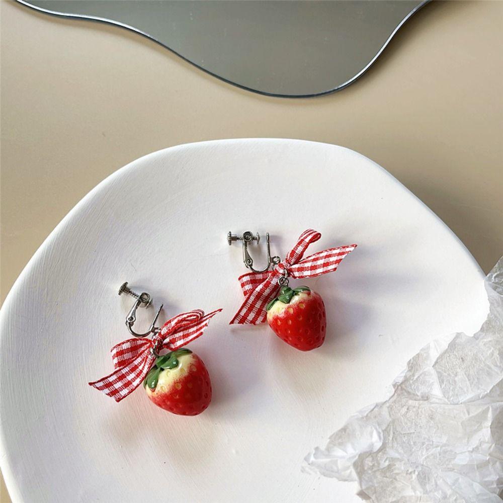Cupcake Bow Studs Earrings Ice Cream Cake Earrings Studs Creative Strawberries Ear Clip Ladies