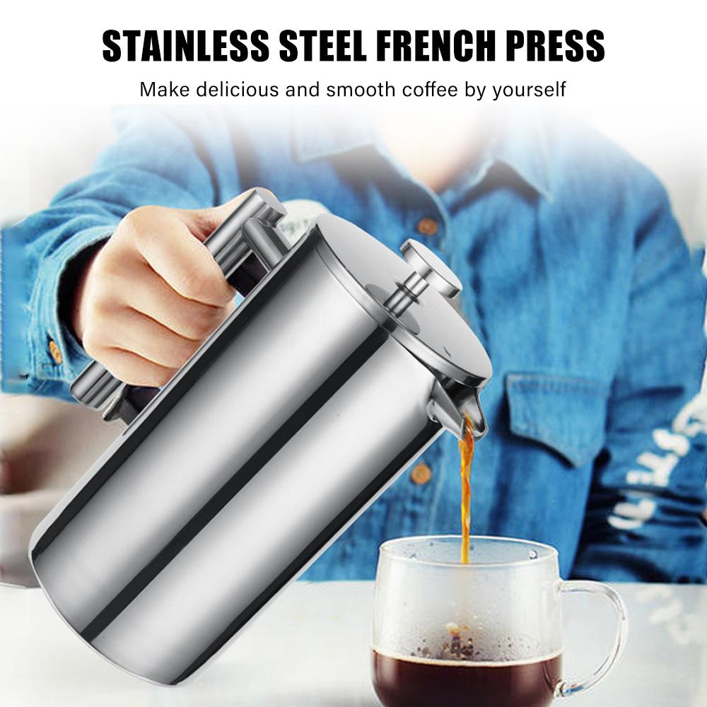 

French Press 304 Stainless Steel Thermal Coffee Maker Tea Maker 800ML 3 Filters Anti scald Handle Rust proof Coffee серебряный