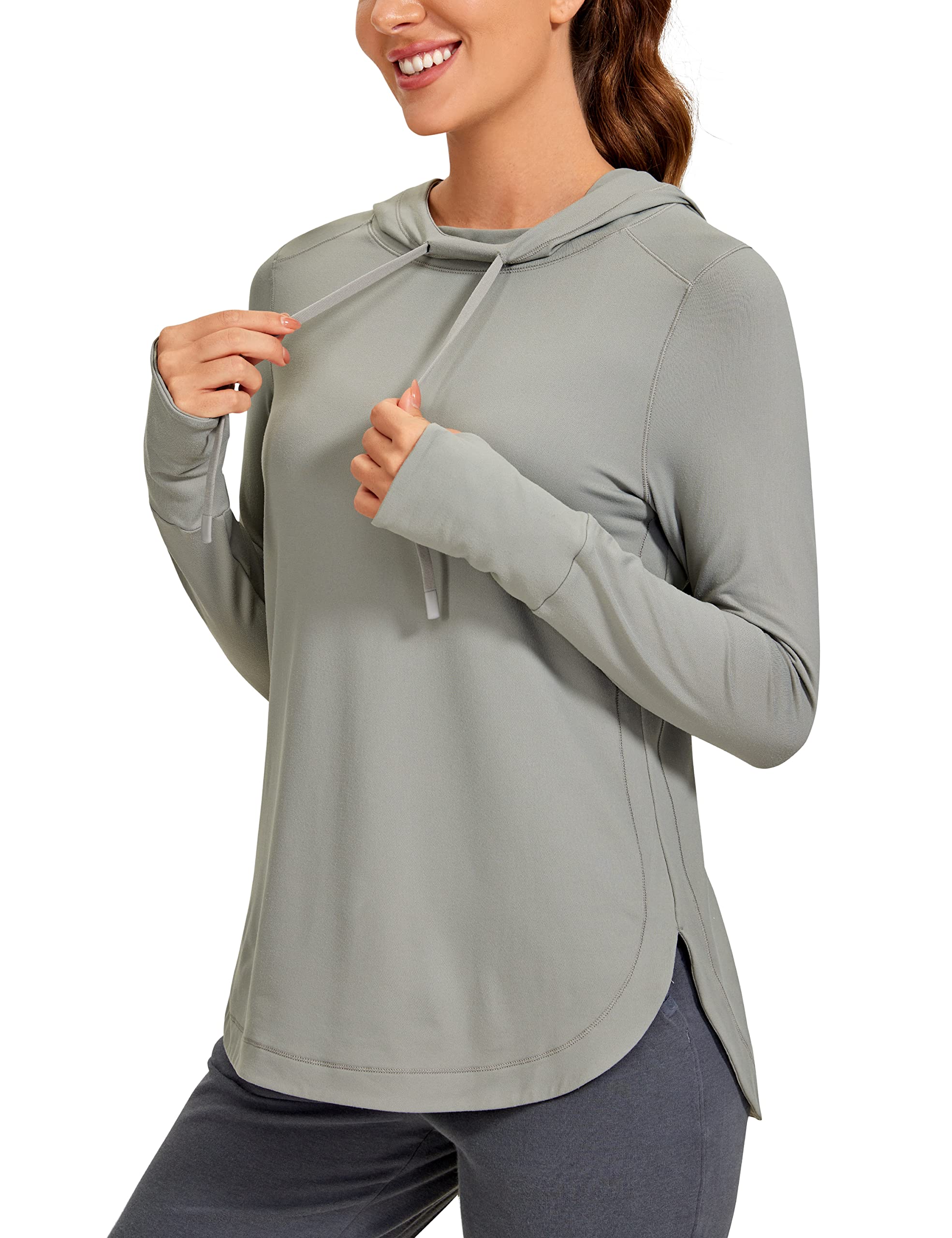 

CRZ YOGA Спортивное длинное свободное худи с капюшоном, идеально подходящее для и улицы, и для рока, размер M, женское худи, рукав, посадка, влагоотводящее, быстросохнущее, с отверстиями для больших пальцев,