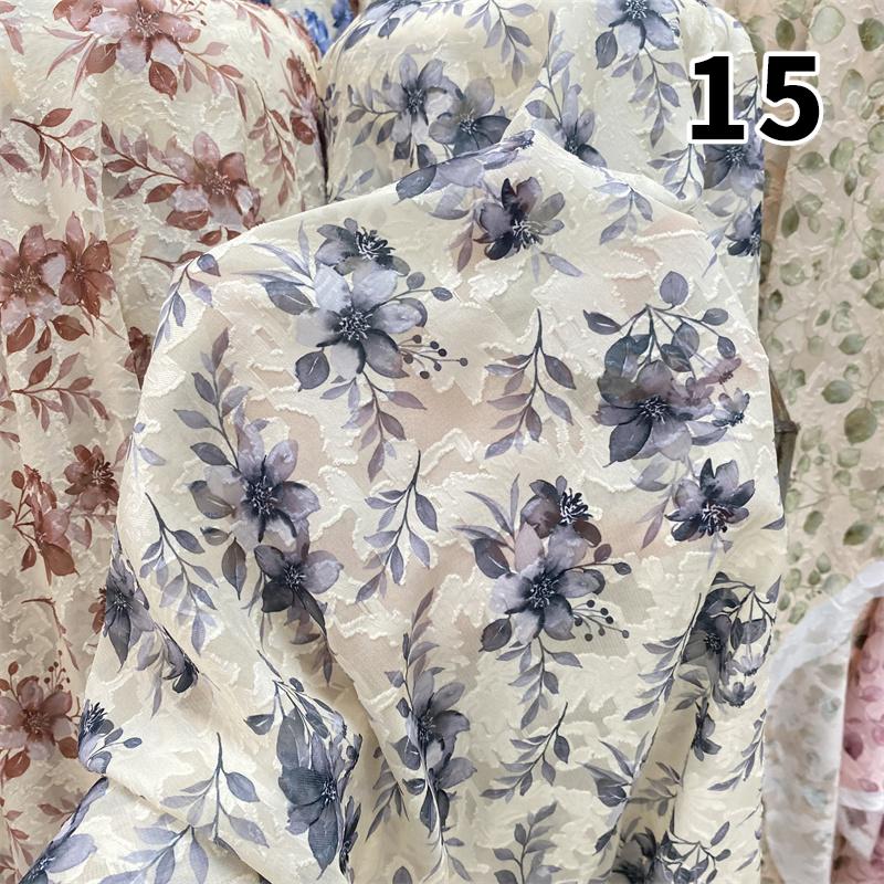 Nowa Tkanina Szyfonowa Miękka Półprzezroczysta Lekka Oddychająca Styl Chiński Żakard Kwiatowy na Sukienki DIY Koszule Przeciwsłoneczne