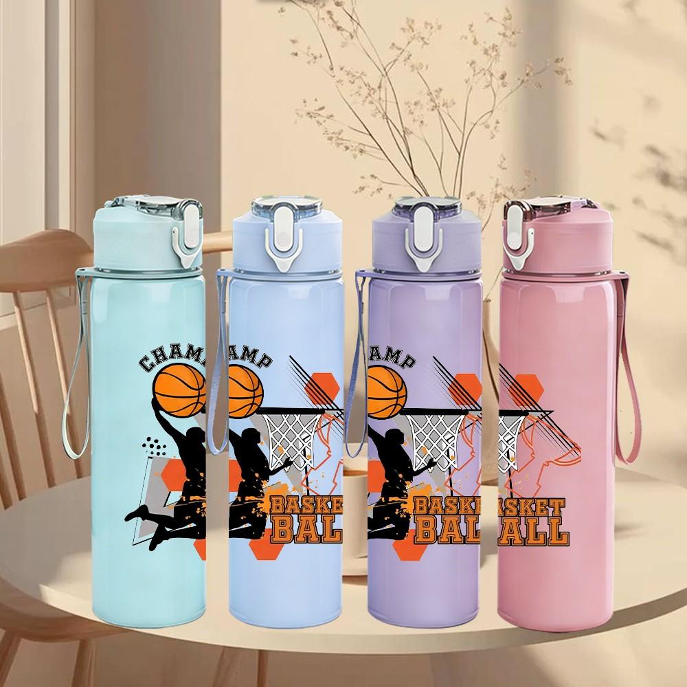 1PC Basketball Sports Logo Print 750ml Color Plastic Sports Water Bottle Leakproof Flip Straw Lid Suitable for Sports Office Home Use