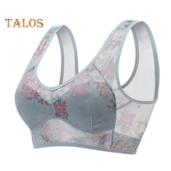 

Женский бюстгальтер среднего возраста, бесшовный тонкий ледяной шелк, охлаждающий цветочный принт, беспроводной, не зацепляющийся, пуш-ап, бюстгальтер для повседневного ношения для мам XL светло-синий