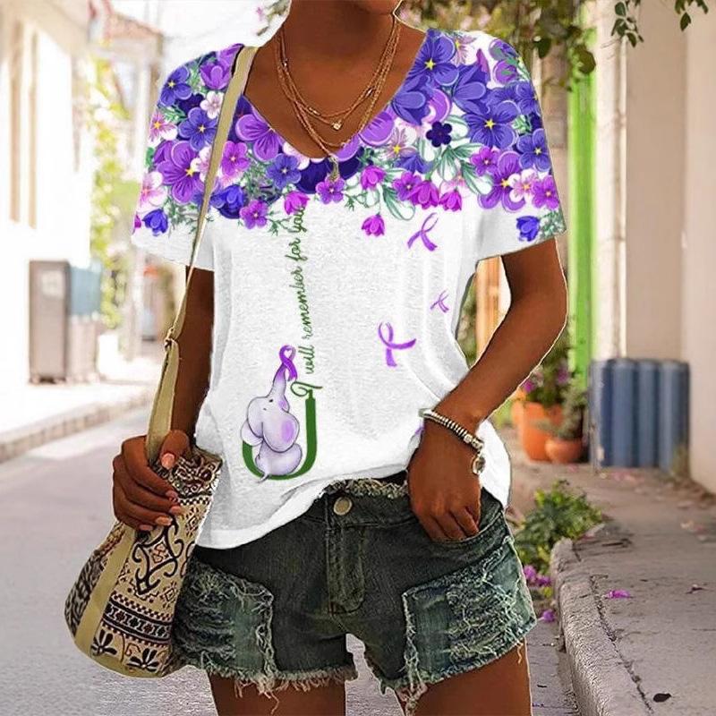Spring and Summer New 3D Digital Printed Loose Sloping Neck Women's T-shirt