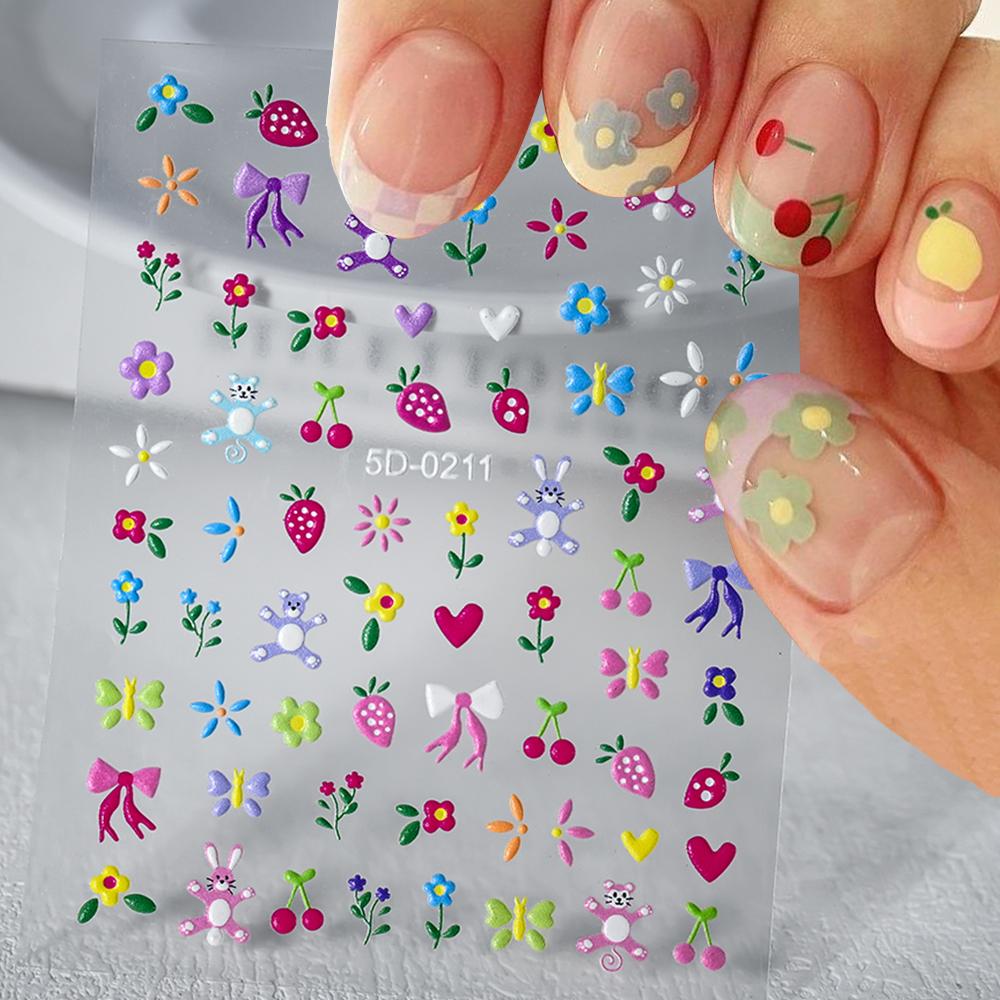 1 SZT. 5D Kawaii Wytłaczane Wykwintne Naklejki na Paznokcie z Uśmiechniętą Twarzą Japońskie Żelowe Makaroniki Nail Art Samoprzylepne DIY Ozdoby do Paznokci