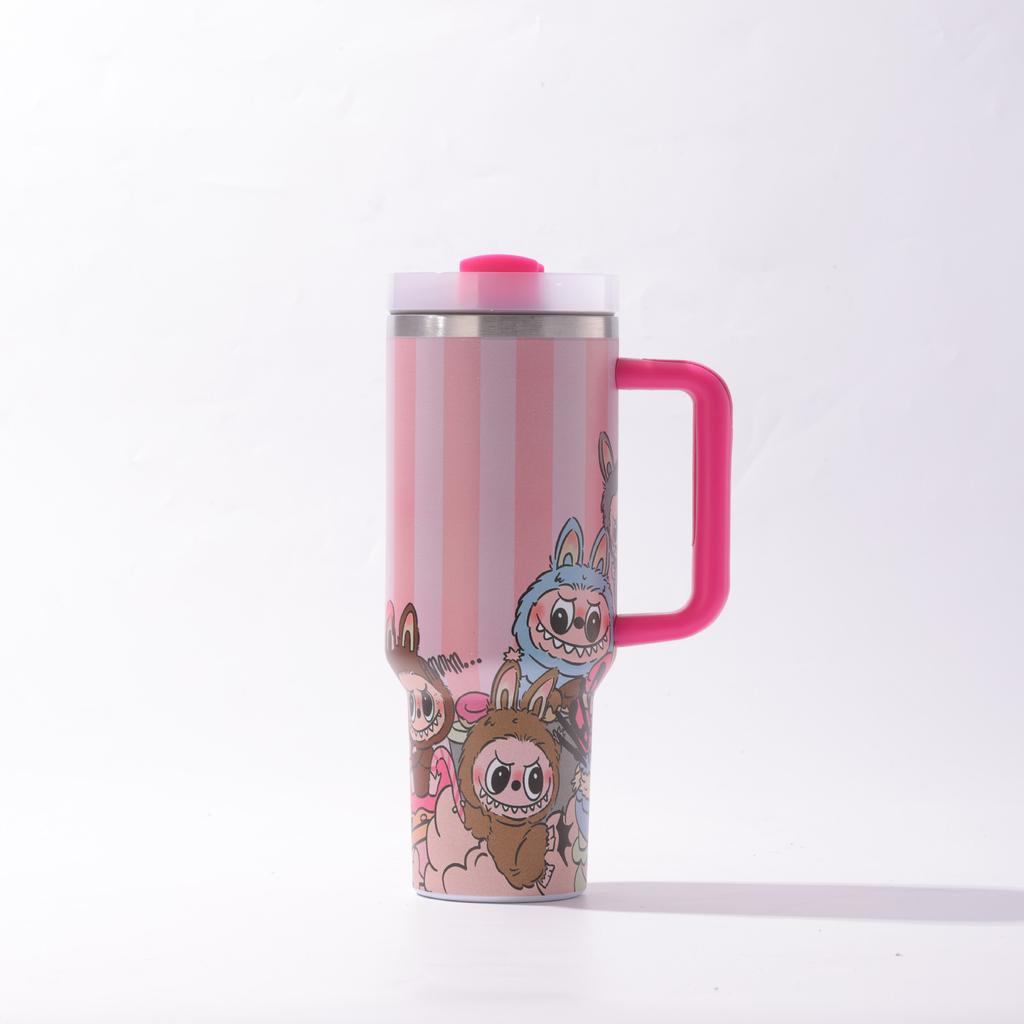 0oz Car Cup Thermos Cup Bingba Cup with Handle Strap Straw Cup