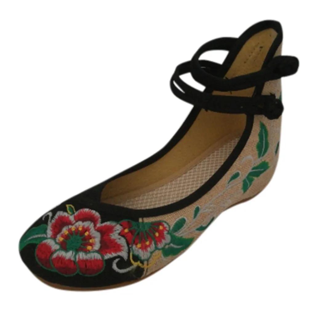 Women Embroidered Shoes Canvas Sneakers High Ankle Double Strap Shoes Slip-On Sewing Comfort Breathable Mesh Shoes For Women