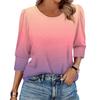 Women's Fashion Casual 3/4 Sleeve Print Shirt Women's Round Neck Tops