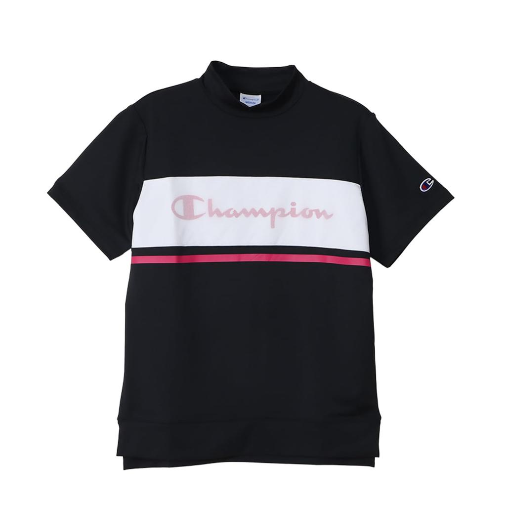Champion Golf Short Odor UV Script Short Sleeve Mock Neck Shirt Women's T-Shirt, Black, CW-ZG304, Sleeve, Antibacterial, Resistant, Quick-Drying,