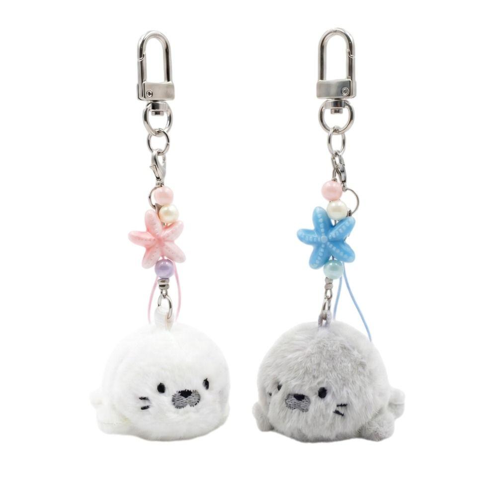 2Pcs Fluffy Ocean Theme Keychain Soft Kawaii Keyring Adorable Bag Charm Bag Decoration