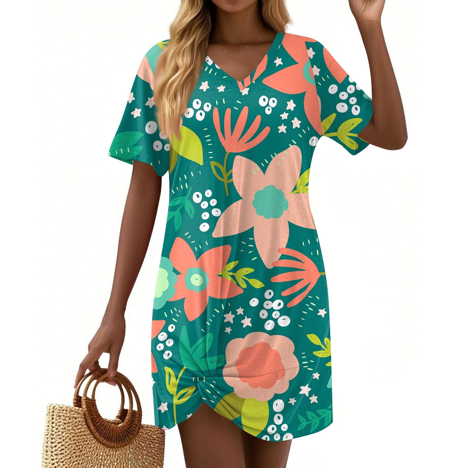 

Женские летние повседневные платья с цветочным принтом и короткими рукавами, завязанным узлом на подоле L