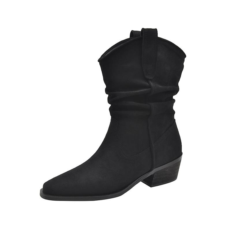  Large tube circumference Martin boots Suede stacking boots Thick leg retro short boots Thigh circumference western boots Large size women's shoes