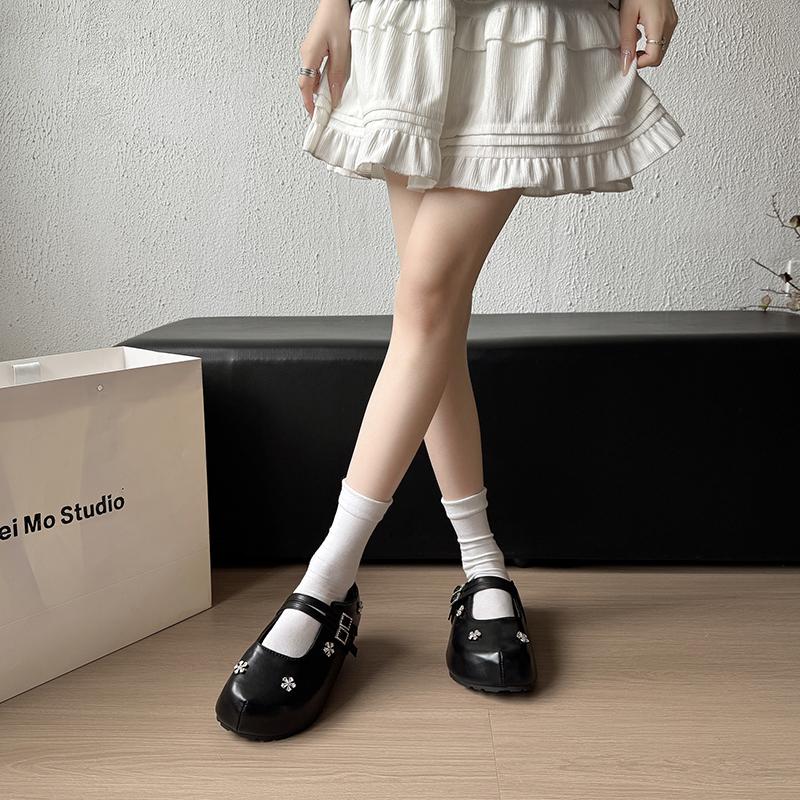 Fashion Spring 2025 Fashionable Simple Diamond Flower Head Cover Semi Slip-On Flat Bottom Round Toe  Women's Casual Shoes