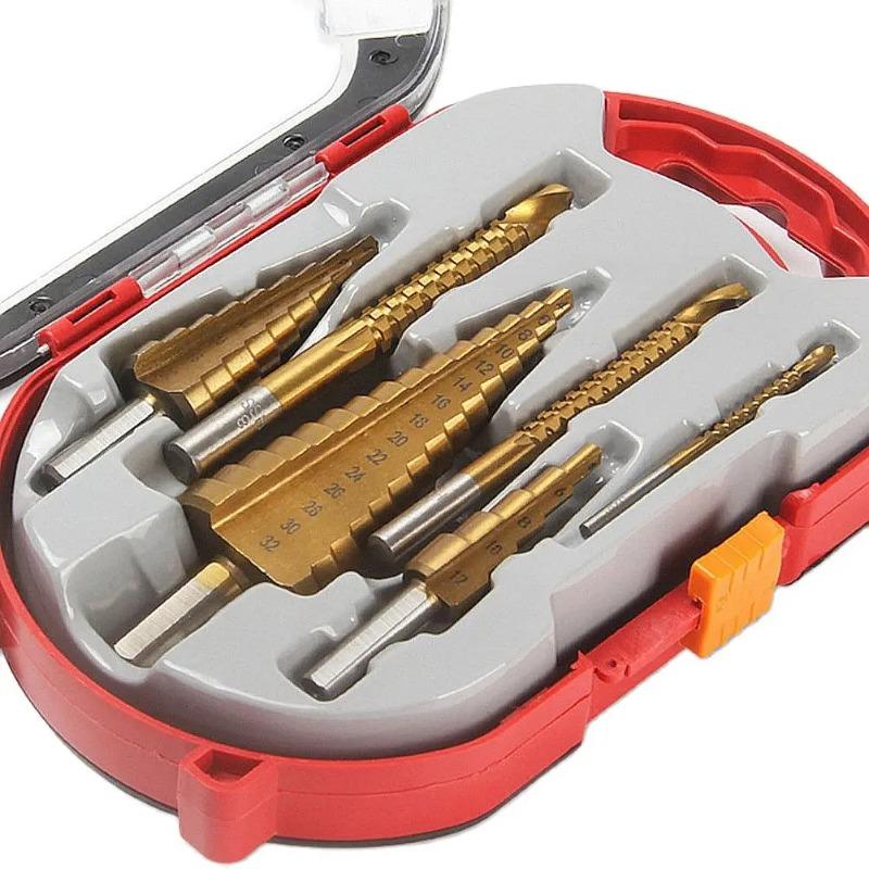 18/12/6Pcs Step Drill Bit Saw Drill Bit Set Titanium Milling Cutter 4-12 4-20 4-32mm 3 6 8mm For Woodworking Metal Core Hole Opener