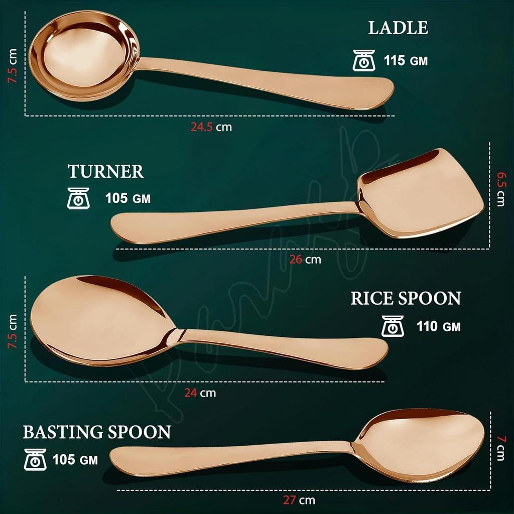 4 Pieces Stainless Steel Rose Gold Serving Spoons Set for Dining Table/Kitchen, 1.8 Mm Heavy Gauge