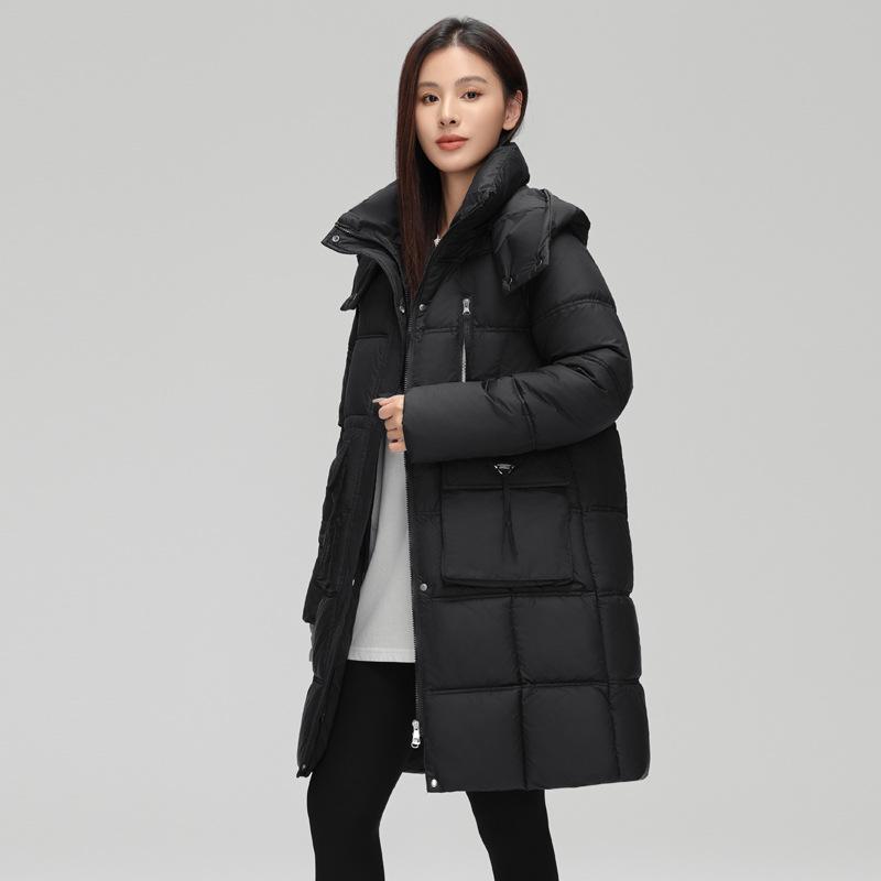Hooded 2025 cotton jacket women's mid-length fashion tunic temperament padded clothes with large pockets mid-length padded jacket jacket
