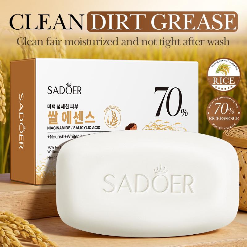 Rice Soap With Rice Extract, Salicylic Acid, Deep Cleansing, Niacinamide, Whitening, Purifying, And Nourishing Properties. 100g