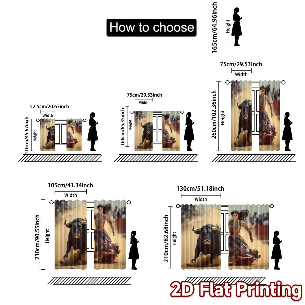 2pcs, 2D FLAT PRINTING Curtains (Without Rod) Bull Rider Elegance(1) Popular Creative Curtains Versatile Fabric Curtains Thermal