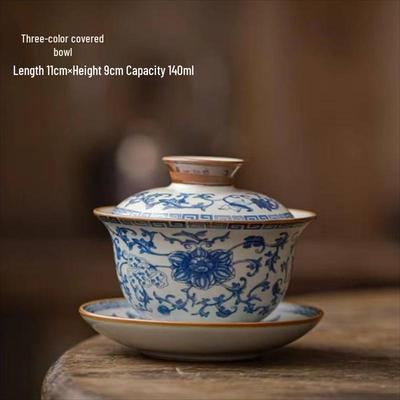 Meikou Ru Ware Blue & White Rotating Sancai Gaiwan