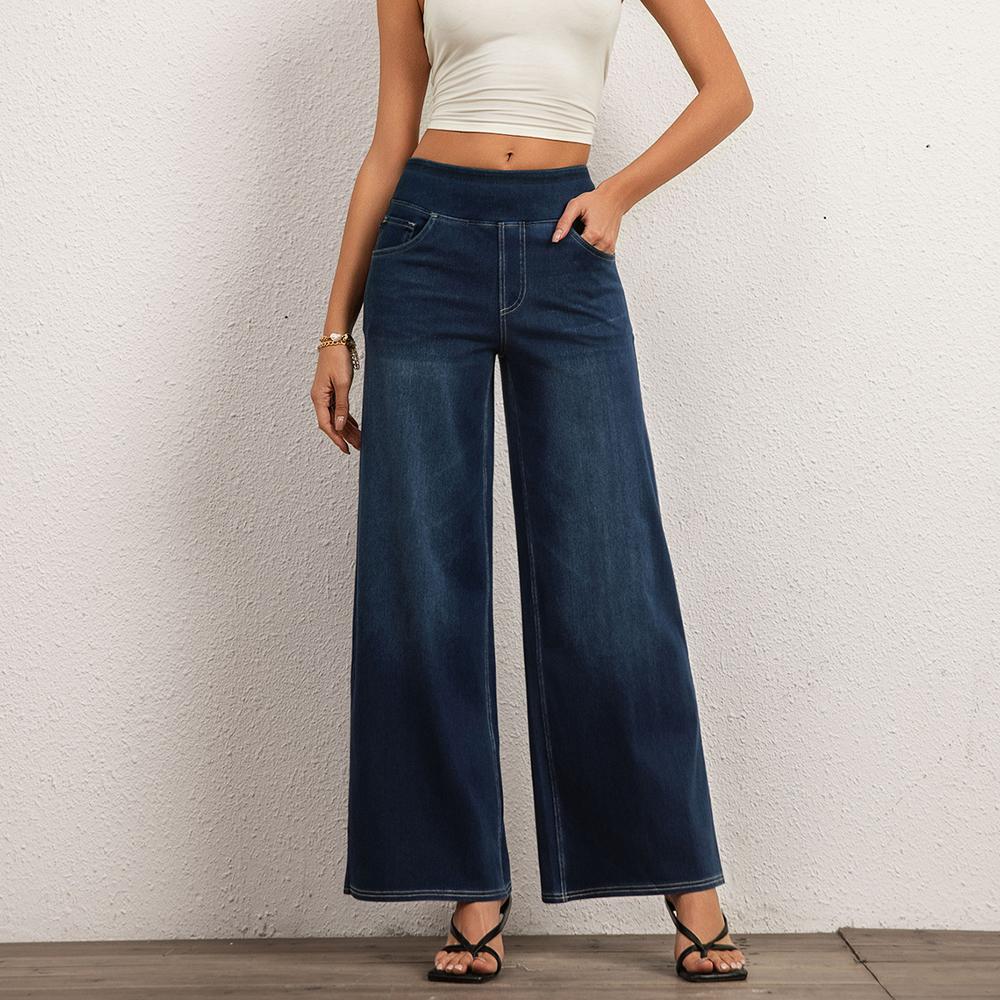 

Shascullfites Melody High Waisted Pocket Washed Casual Jeans Washed Denim Bleached Blue Pants Wide Leg Jeans Woman Stretch XL темно-синього кольору