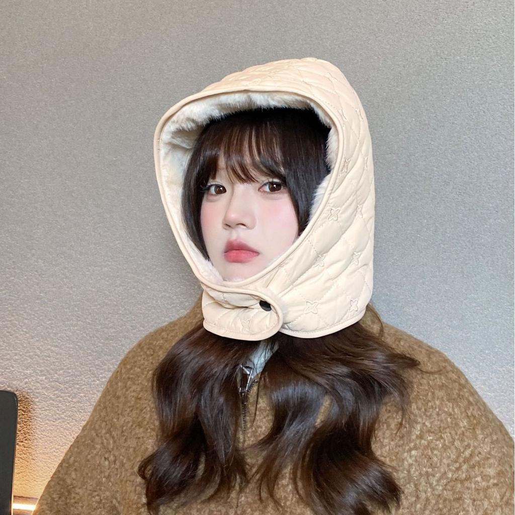 Cute Little Bear with Double sided Women's Plush New Korean Version Knitted Versatile Warm Ear Protection Thickened Fashionable Hat