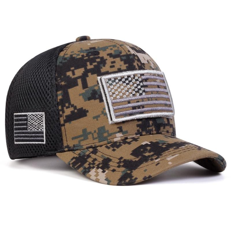 Unisex Best-selling High-quality Personality Sticker Embroidery Camouflage Baseball Caps American Flag Velcro Cotton Mesh Caps