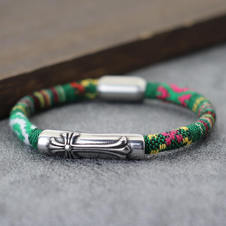 Brățară Cruce Gotică Brodată Față-Verso Stil Boho Etnic Multicolor Frânghie din Pânză Curcubeu Bijuterii Prietenie pentru Bărbați Femei