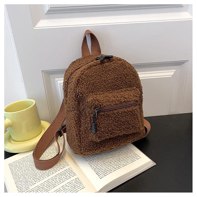 Mini Plush Backpack Solid Color Women Little Girls Wild Fashion Soft Autumn Winter Stylish Small Daypack for Shopping Street