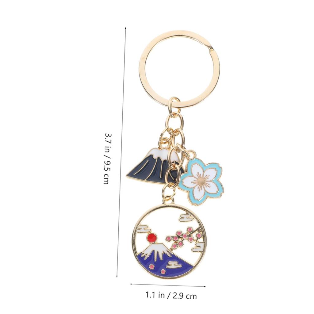 [FRCOLOR] Cherry Blossom Keychains, Set of 5, Enamel Flower and Mount Fuji Motif, Japanese Style, Zinc Alloy, Attachable To Bags, Keys, Wallets, and