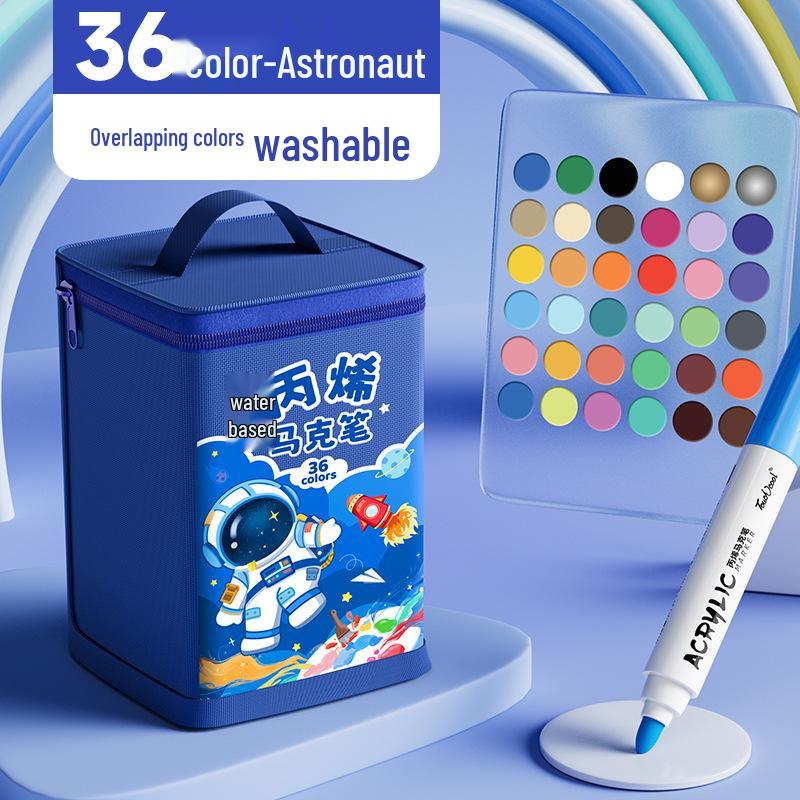 Acrylic Marker and Colored Pencil Set: 24 Opaque Colors, 36 Paint Brushes for Kindergarten Art