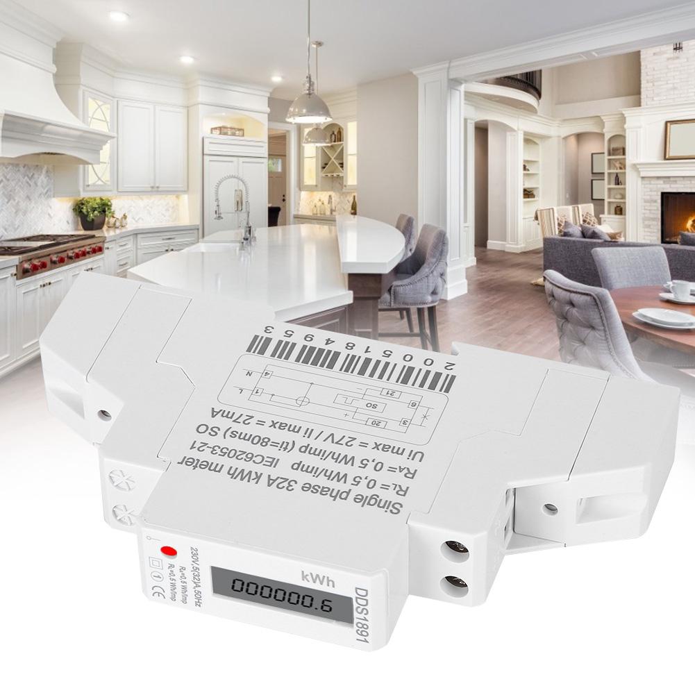 DDS1891 Single Phase Din Rail Energy Meter 230V 5(32)A 50Hz LCD Display Electricity Meter