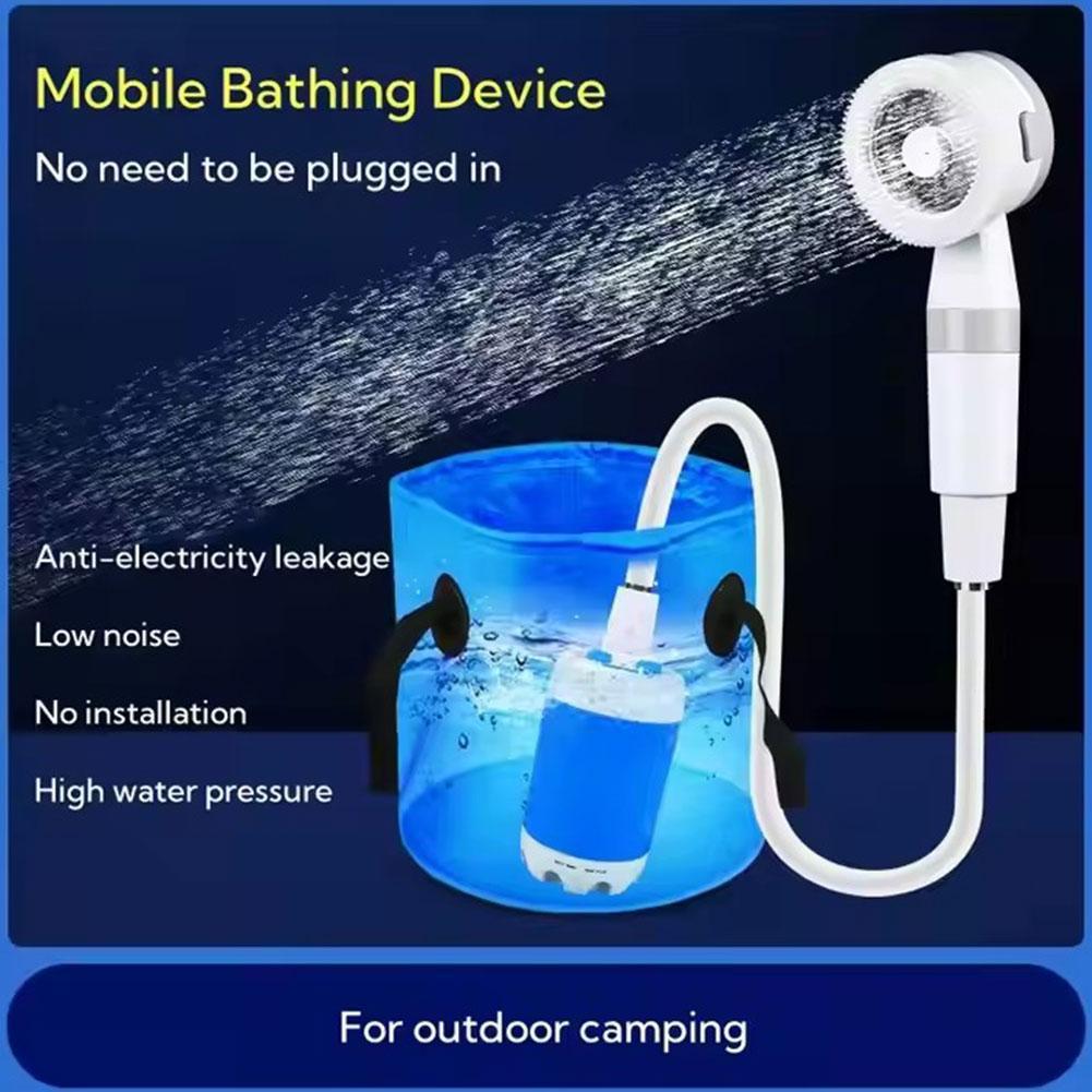 Portable Camping Shower Pump USB Rechargeable Outdoor Camp Hiking Car Washing RV Traveling Electric Shower Head Sprayer Pump