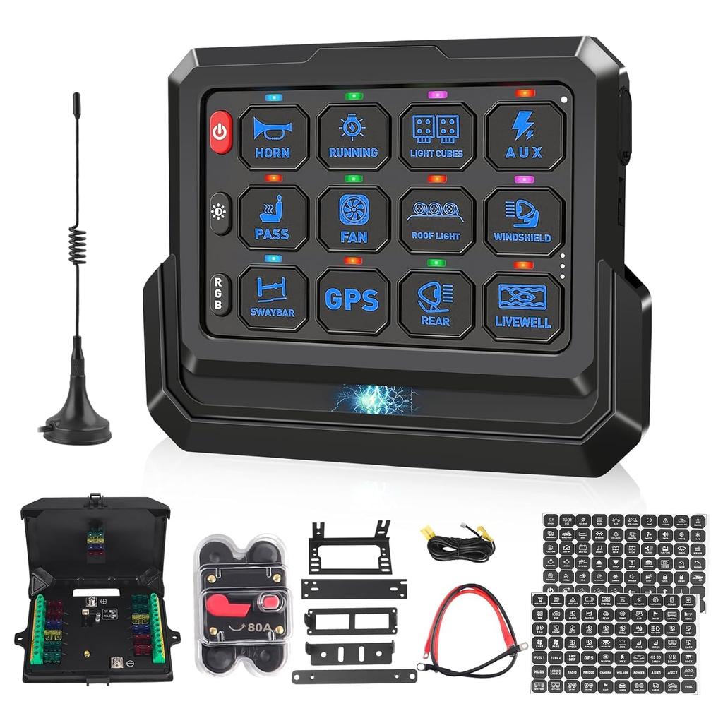 Chelhead Switch 328FT Remote Up To 4 Simultaneous IP65 for Relay Control System 12-Gang Panel, Wireless, Plastic, Control, Connections, 12-24V,