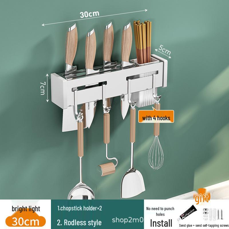 

Настенный держатель для ножей и кухонных принадлежностей из нержавеющей стали - Многофункциональная, не требующая сверления кухонная полка для хранения
