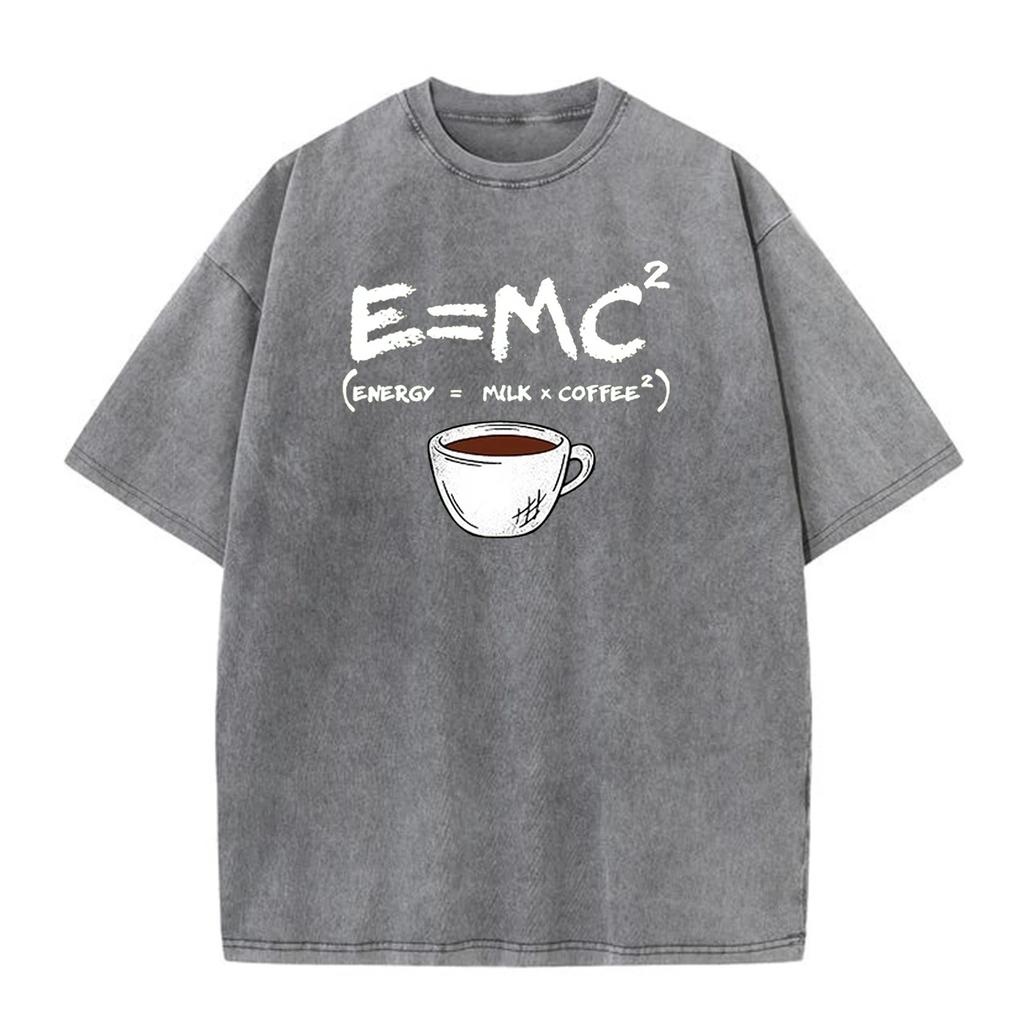 Funny Graphic T-Shirt for Men Energy Milk Coffee Print Cotton Oversized Casual Short Sleeve T-Shirt for Summer Daily