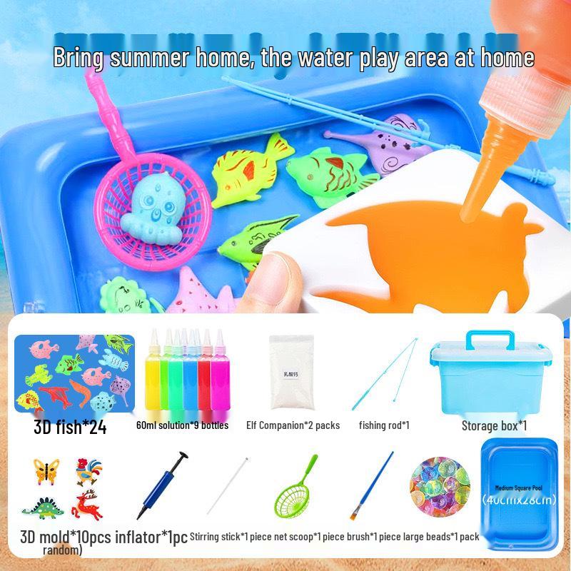 Children's Magnetic Fishing Water Play Set with 3D Fish and Expanding Beads for Boys and Girls Role Play