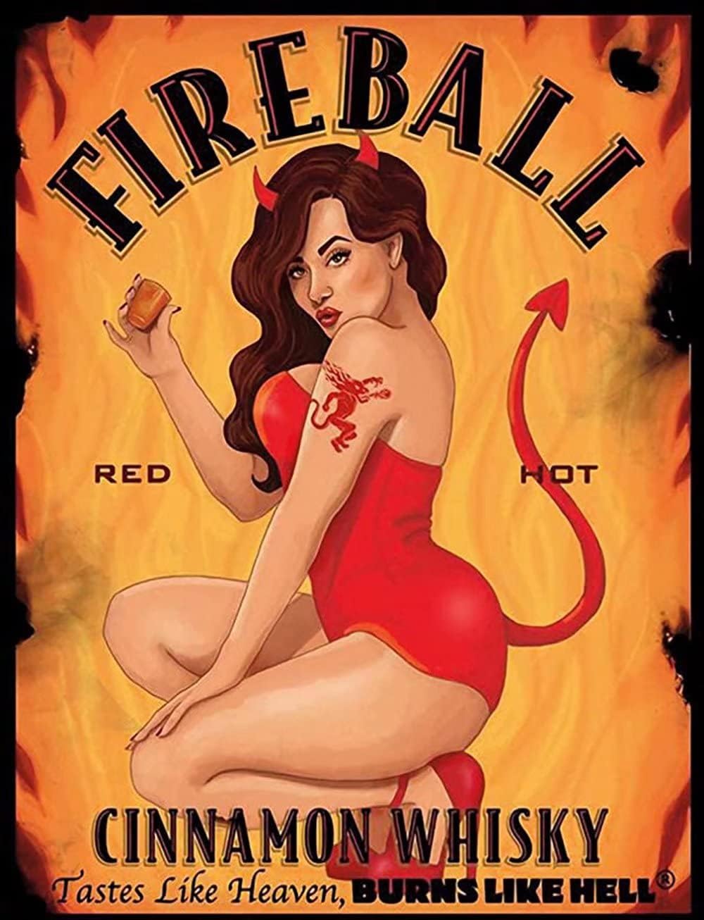 

Ascigo Fireball Tin Sign Metal Sign Home Decor Kitchen Bar Room Garage Vintage Retro Wall Decor Plaque Fireball for Men Gifts 20x30cm（7.8x11.8inch）