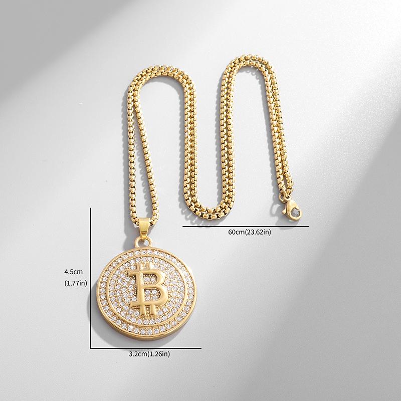 Collana Ciondolo Bitcoin Bling Iced Out con Strass per Uomo e Donna Hip Hop Rock Rap Gioielli Trendy Cool