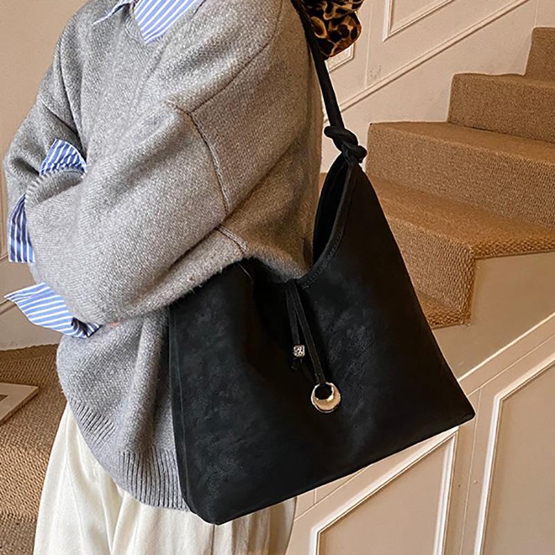 Retro Suede Buet Tote Bag Women's Large Capaci Single Oulder Bag Versatile Winter Commuter Bag Soft Leather Underarm Bag Fashion