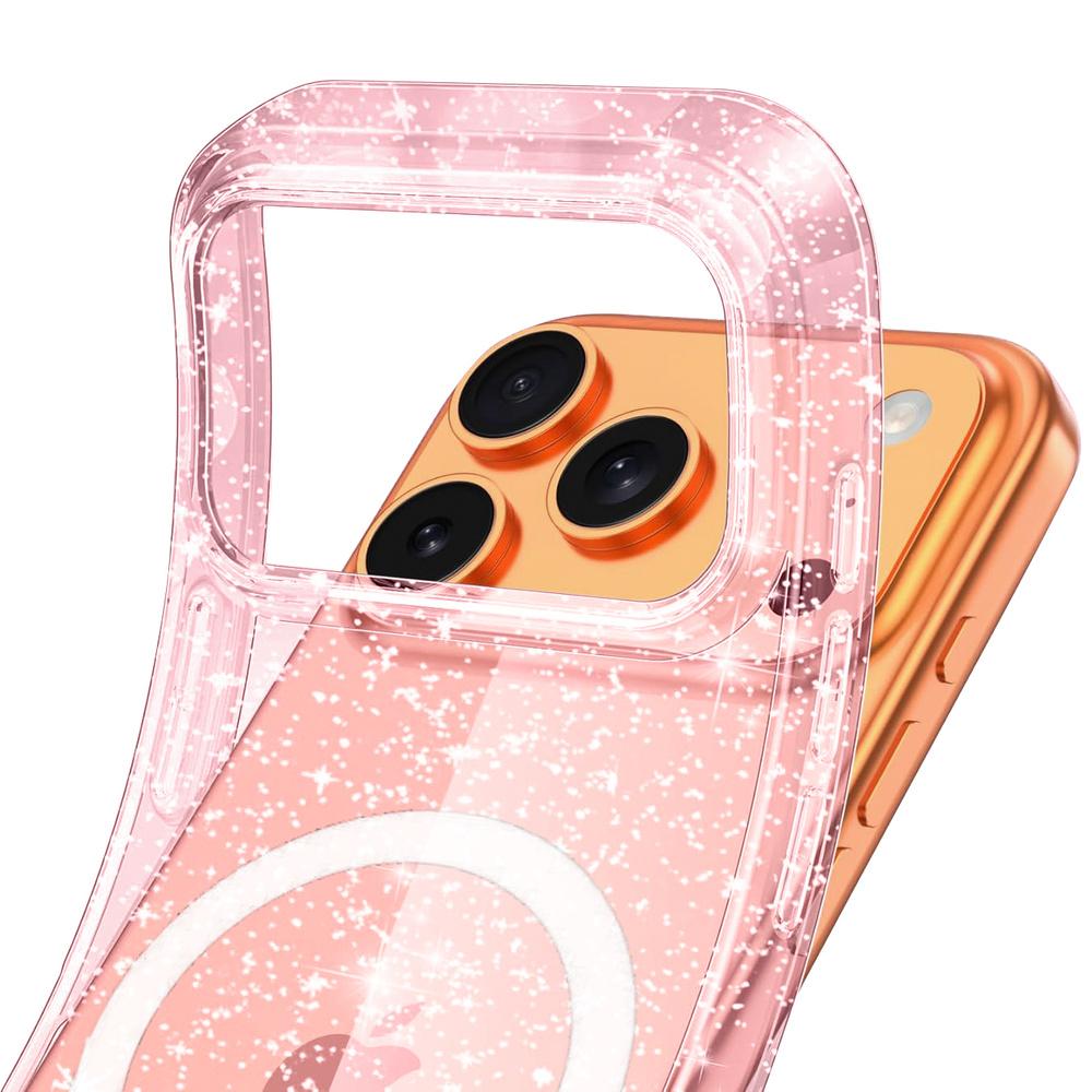 iPhone 17 Pro Case, MagSafe-Resistant, Glitter, Translucent Pink