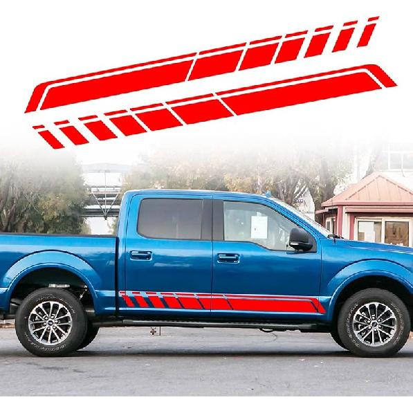 Ramuel Car Auto Racing Body Side Stripes Vinyl Modified Stripe Decal Cars Side Door Stickers Decorative Decals Exterior Accessories For Pickup Truck