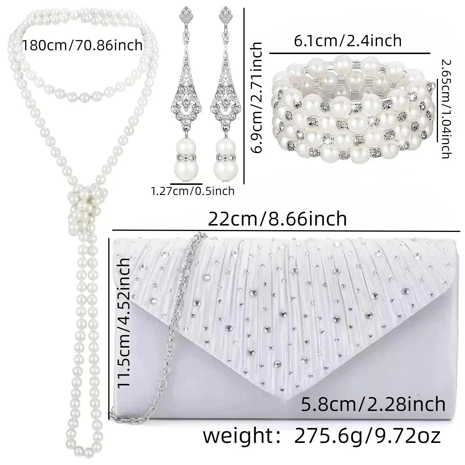 4 - Piece Fashion Pearl Tassel Earrings Necklace Bracelet Set Elegant Layered Jewelry Set