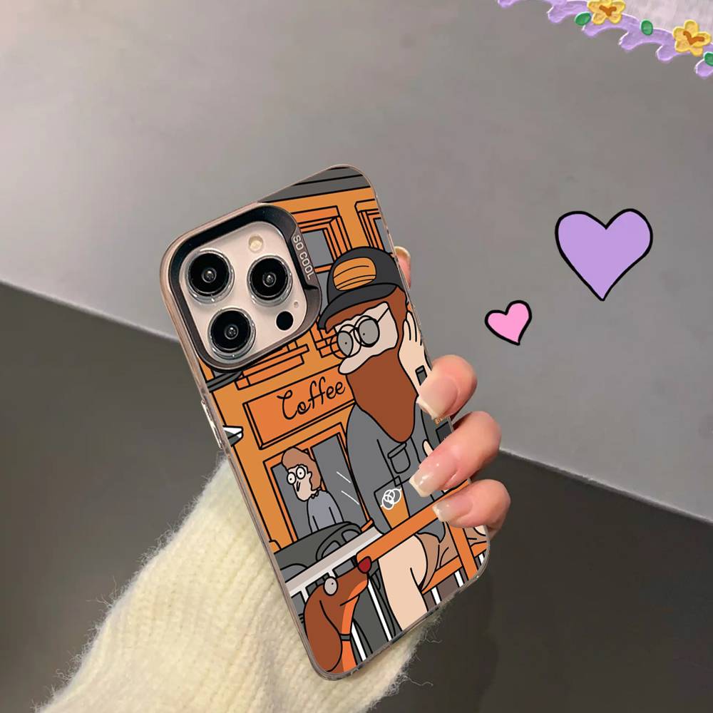 Deluxe Cartoon Man Phone Case For iPhone 17 16 15 14 13 12 11 XS XR X Pro Max Plus Colored Silver Plated Cover