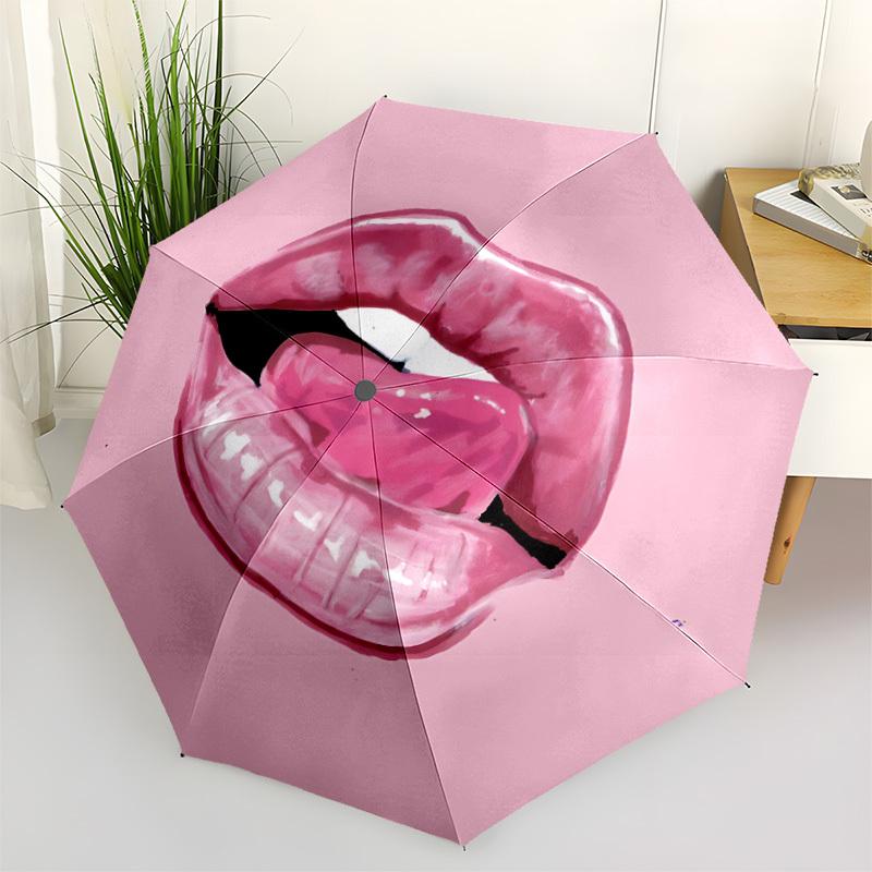 

1pc Lips Pink Automatic Folding Umbrella - Portable Collapsible Design, 8-Rib Iron Frame, Durable Fabric yy251125119