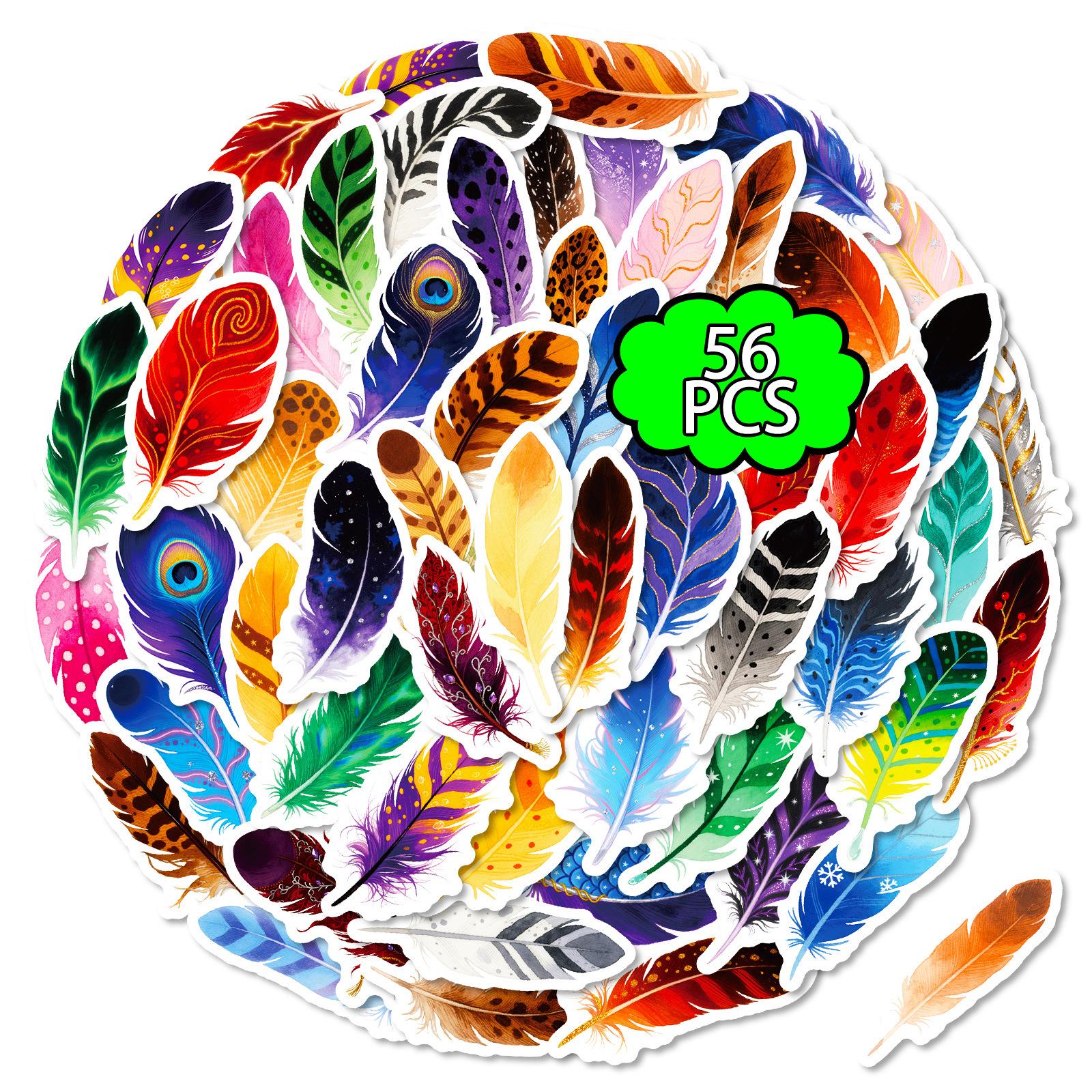 

56 Colorful Feather Graffiti Stickers Retro Watercolor Hand-Painted Creative Diy Mobile Phone Luggage Stickers