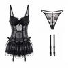 Mesh Lingerie Uniform Dress Nightgown Lace Corset Skirt Lace Camisole Briefs Set  Home