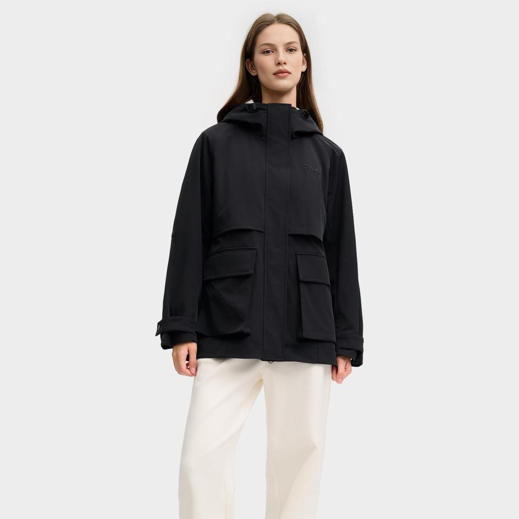 FILA Lifestyle Black Large Pocket Woven Jacket Spring And Autumn Unisex Jacket F11W518706FBK