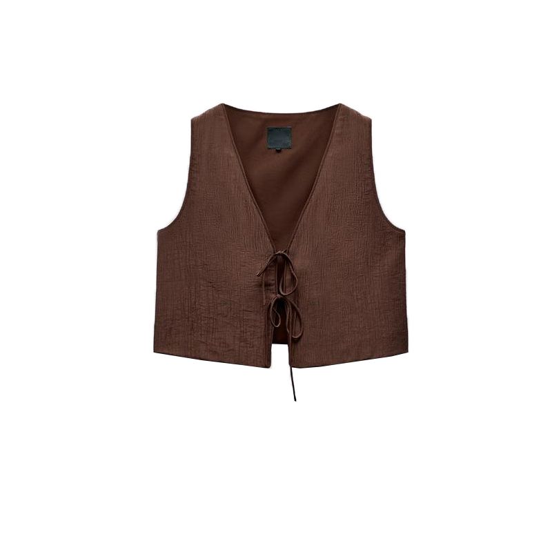Spring New V Neck Sleeveless Bows Textured Vest Tops 8338772 Self-Tie Dress 4764409